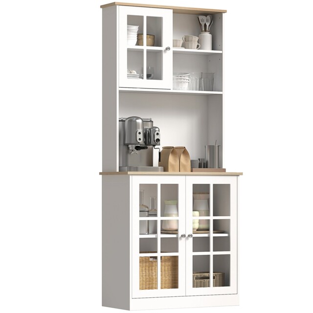 "Homcom 72"" Kitchen Solid Storage Sideboard Cabinet With Glass Door,"