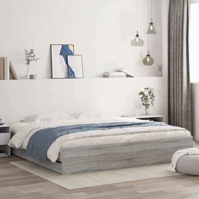Bed Frame With Drawers Grey Sonoma 180x200 Cm Super King Size
