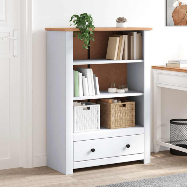Bookcase White Solid Pine Wood 80x35x110 Cm 3-tier Shelves Xl With