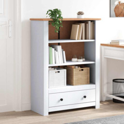 Bookcase White Solid Pine Wood 80x35x110 Cm 3-tier Shelves Xl With