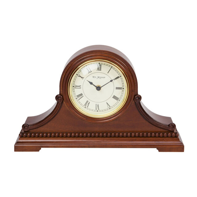 Wooden Carved Satin Mahogany Napoleon Mantel Clock Roman Dial Gold