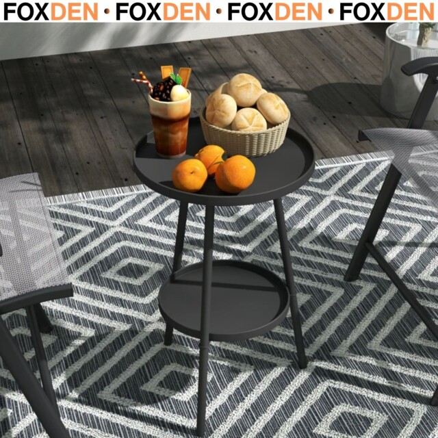 Round Garden Table, 2-tier Metal Patio Table Coffee Table Black Ф32 X