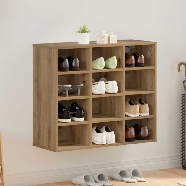 Hallway Shoe Cabinet 77.5x30x67cm Artisan Oak Engineered Wood Slim Mod