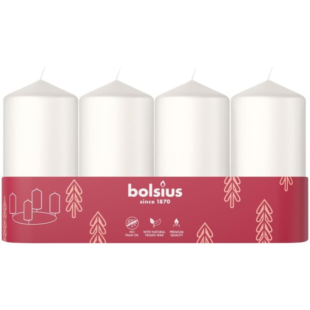 Bolsius Smooth Pillar Candles - Set Of 4 - White - 3.9″ × 100 X 48 Mm,