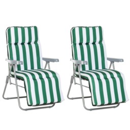 Folding Sun Lounger Recliner Set Of 2 Green 60x75x102cm Steel Frame