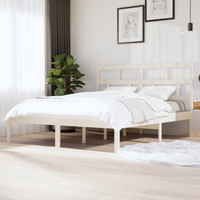Bed Frame White Solid Pine 75x190cm Small Single Rustic Headboard