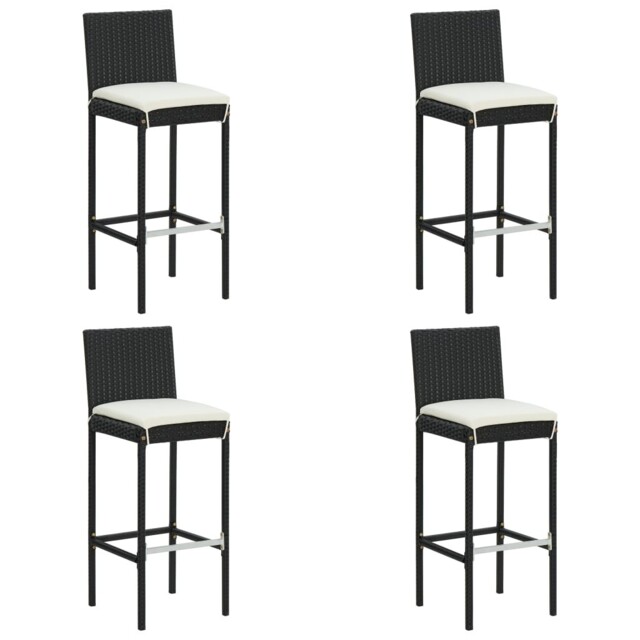 Garden Bar Stools With Cushions 4 Pcs Black Poly Rattan Vidaxl