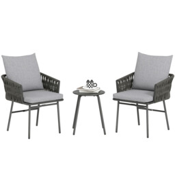 Outsunny Rattan Bistro Set, Balcony Table And Chairs With 4 Cushions,