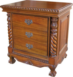 Chippendale Bedside Table - Cabinet - 3 Drawers - Solid Mahogany Bs031