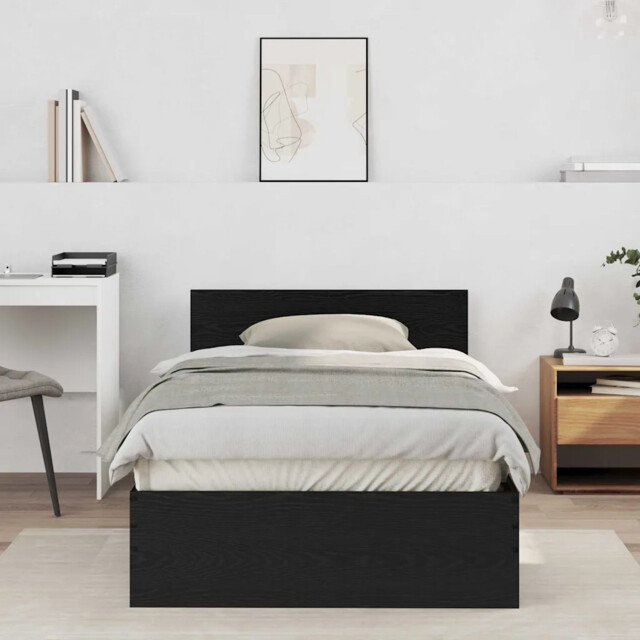 Bed Frame With Headboard Black Oak 100 X 200 Cm Engineered Wood Vidaxl