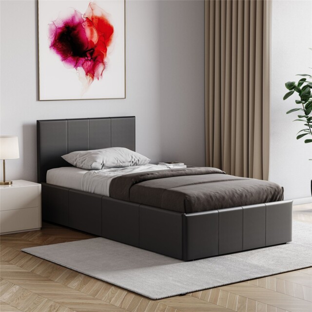 Ottoman Storage Gas Lift Leather Bed Single Double King Size Bed Frame