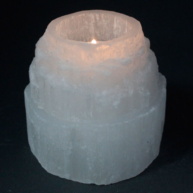 Selenite Candle Holder Crystal Cylinder Tea Light Healing Etheric
