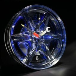 Neon Alloy Rim Wall Clock Blue Led Light Border Car Garage Wheel