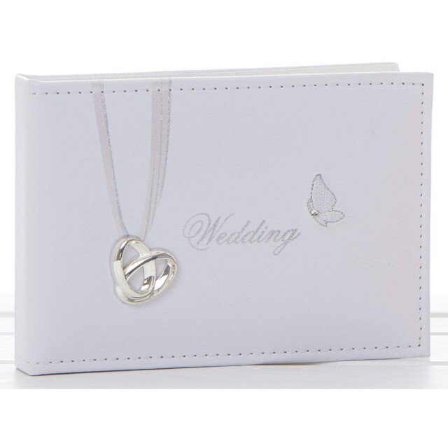 "White Wedding Day Photo Album 6x4"" With Interlocking Wedding Ring"