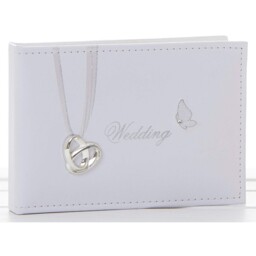 "White Wedding Day Photo Album 6x4"" With Interlocking Wedding Ring"