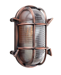 Nautical Bulkhead Outdoor Wall Light Antique Copper Ip64 Ribbed Glass