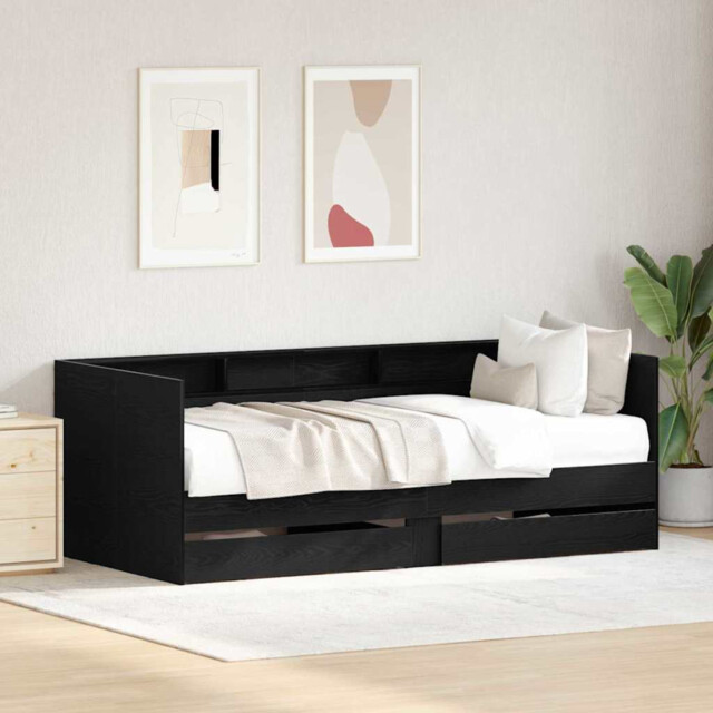Daybed Engineered Wood Black Oak Rustic 90x200cm With Drawers Twin