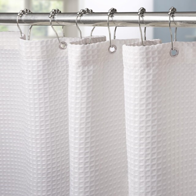 "Vanzavanzu Shower Curtain For W 71.7"" X L (1 Panels), Waffle - White"