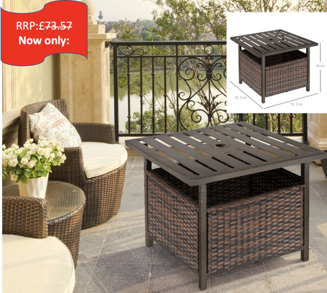 Outsunny Outdoor Rattan Coffee Table W/ Umbrella Hole Fit For Garden