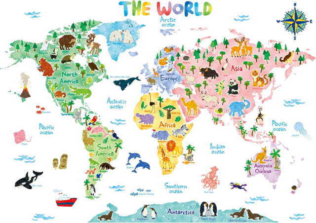 Decowall Sg2-1615s Animal World Map (large) Kids Wall Stickers Decals