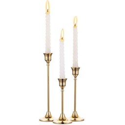 3 Pcs Brass Gold Metal Taper Candle Holders Candlestick Holders,
