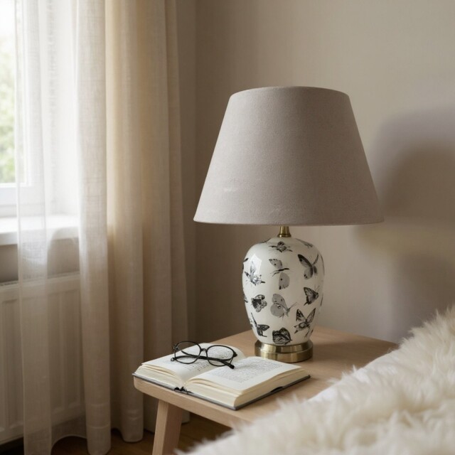 50cm Large Butterfly Ceramic Table Lamp Butterfly Print With Drum