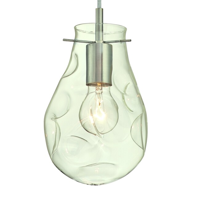 One Light Indoor Pendant Brushed Nickel Finish & Clear Indented
