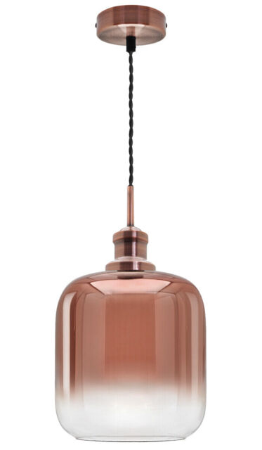 Vintage Rose Gold Glass Copper Shade Pendant Ceiling Light Chandelier