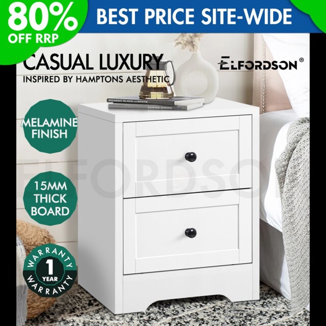 Elfordson Bedside Table 2 Drawers Wooden Storage Cabinet Chest Shelf