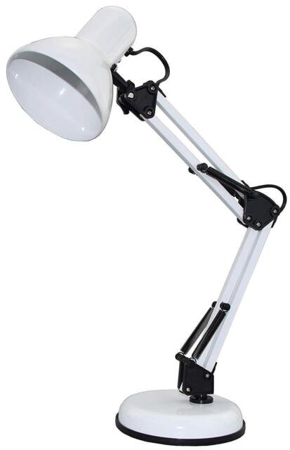 White Desk Lamp Adjustable Swivel Arm Metal Reading Lamp Home Office