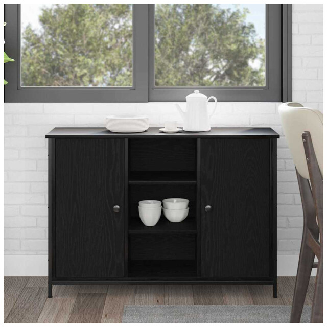 Sideboard Black Oak 100 X 35 X 70 Cm Engineered Wood 2-door Modern