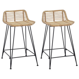 Bar Stool Natural Rattan & Steel 60cm Seat Height 44x45x76cm 2pc