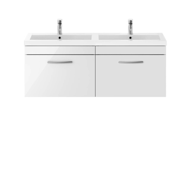 Nuie Athena Gloss White 1200mm Wall Hung 2 Drawer Vanity Unit And