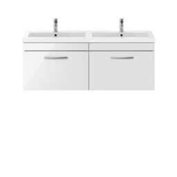 Nuie Athena Gloss White 1200mm Wall Hung 2 Drawer Vanity Unit And