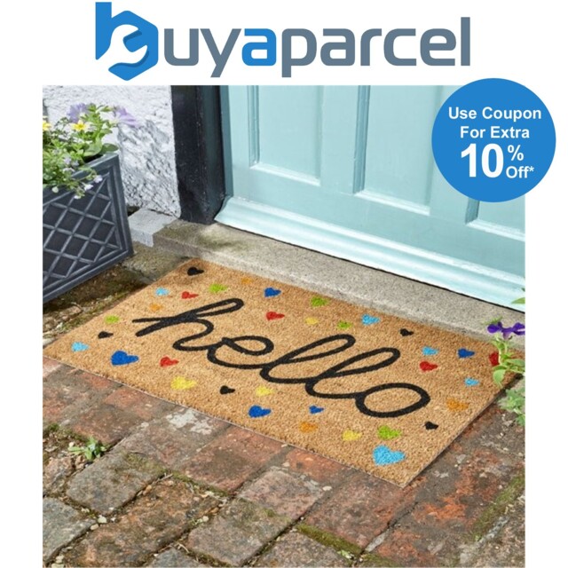 Smart Garden Hearty Heart Hello Coir Doormat Pvc Backing Mat Indoor