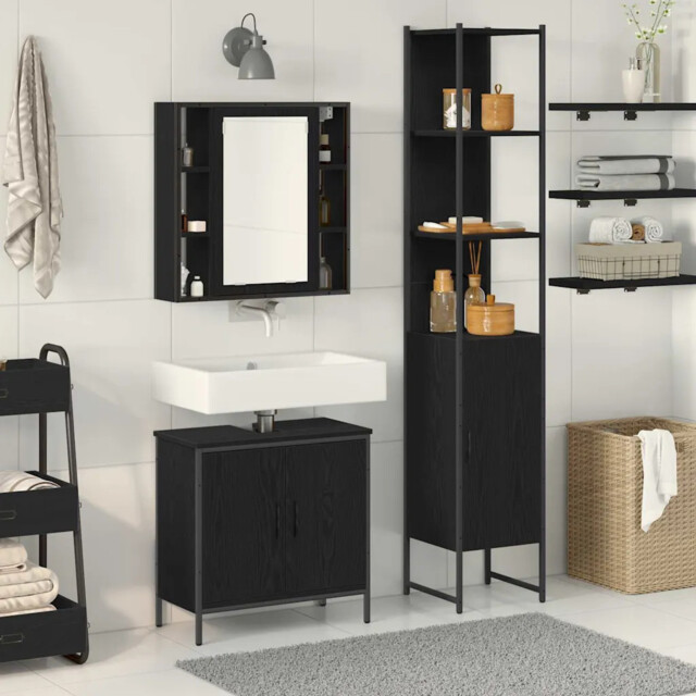 Bathroom Vanity Units Black 33 X 33 X 185.5 Cm Engineered Wood Vidaxl