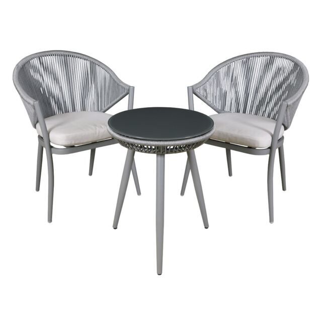 Dellonda Echo 3 Piece Aluminium Balcony Set With Tempered Glass Top -