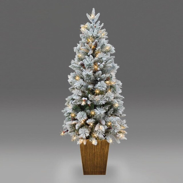 Christmas Tree Prelit Led Snow Flock Pine Artificial Bushy Xmas Home