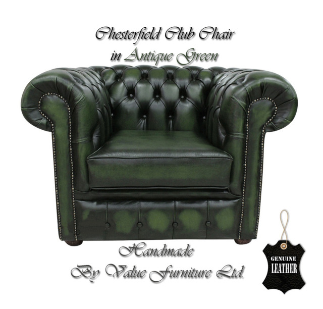 Chesterfield Traditional Club Lounge Chair In Antique Green Genuine