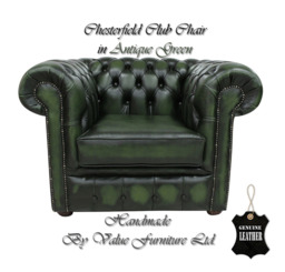 Chesterfield Traditional Club Lounge Chair In Antique Green Genuine