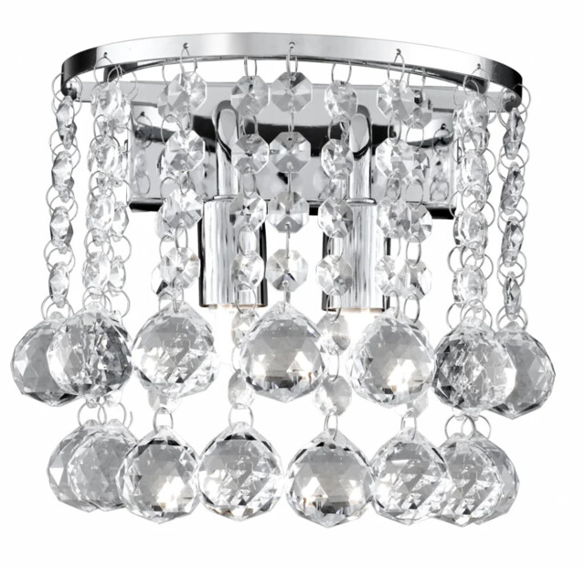 Wall Light Silver Hanna 2 Round Crystals Chrome Searchlight 2402-2cc