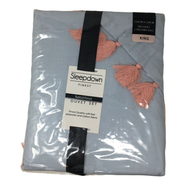 Sleepdown Tassels Blue With Pink Duvet Cover Set - King Size