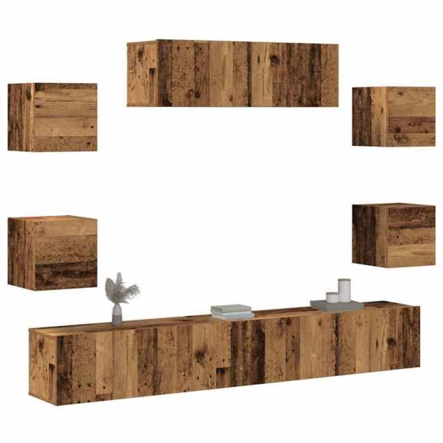 7 Piece Tv Cabinet Set Wall-mounted Old Wood Engineered Wood Vidaxl