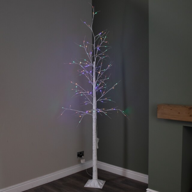 2.4m Christmas Outdoor Birch Tree With 136 Multicoloured Leds