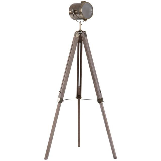 Vintage Tripod Floor Lamp Wooden Searchlight W/ Adjustable Height,
