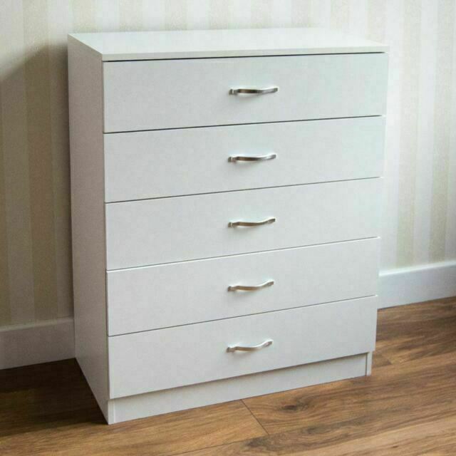 Vida Designs Riano 5 Drawer Chest -white Chest Of Drawers, Metal