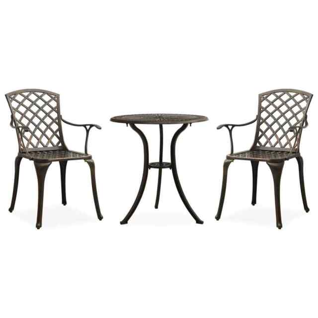 3 Piece Bistro Set Bronze Bistro Outdoor Balcony Patio Table Chair