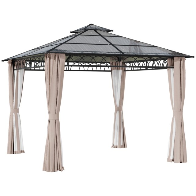 Outsunny 3 X 3 (m) Double roof Hard Top Gazebo W/nettings & curtains,