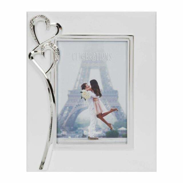 "4"" X 6"" Crystal Double Heart Picture Frame- Wedding Anniversary"