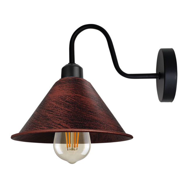 Wall Light Rustic Red Metal Cone Shade 18cm X10cm E27 Swan Neck 17.5cm